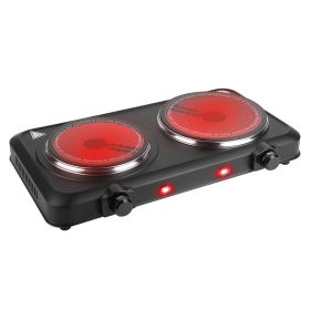 2000W Electric Infrared Dual Burner Portable Heating Hot Plate Stove Countertop RV Hotplate with 7.5” & 6.3” Glass Cooktop Stepless Temperature Adjust