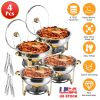 4Pcs Chafing Dish Buffet Set 4.76QT Round Buffet Servers Food Warmer Stainless Steel Catering Chafer with Glass Lid for Warming Cooling Gatherings Ban