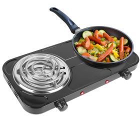 2000W Electric Double Burner Portable Coil Heating Hot Plate Stove Countertop RV Hotplate with Non Slip Rubber Feet 5 Temperature Adjustments (Option: 2Burner_Black)